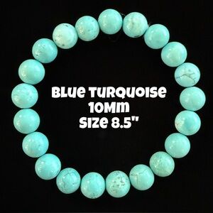 Authentic Blue Turquoise 10mm Beaded‎ Stretchy Bracelet by Bombshell Beads